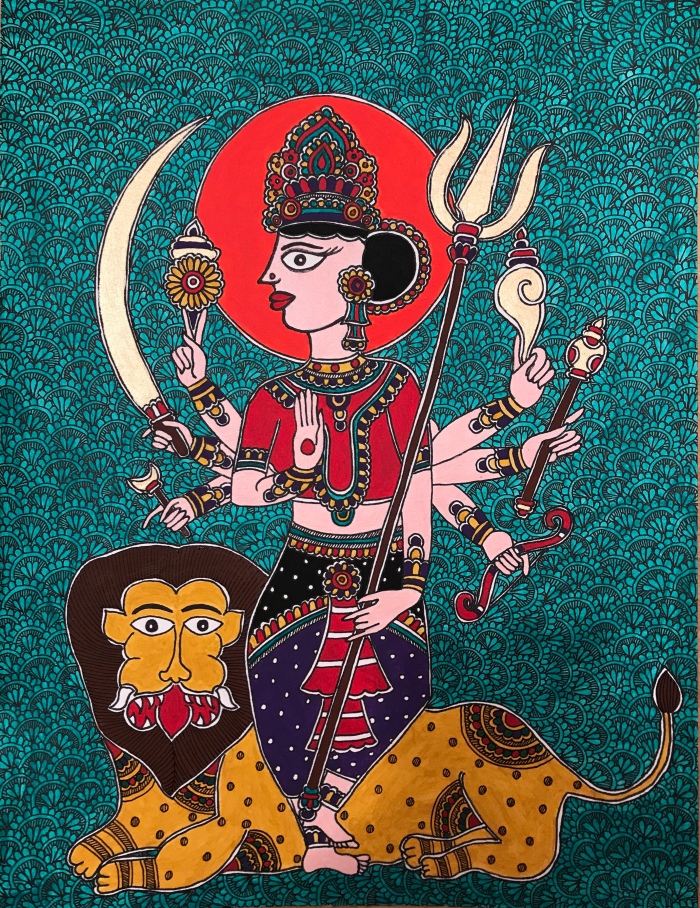 Maa Durga, Madhubani Painting by artist Anushree Dutta – Anushree Dutta